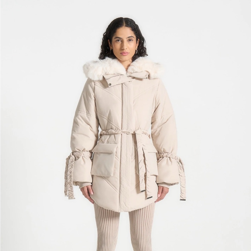 Manière De voir Beige Faux Fur Longline Coat